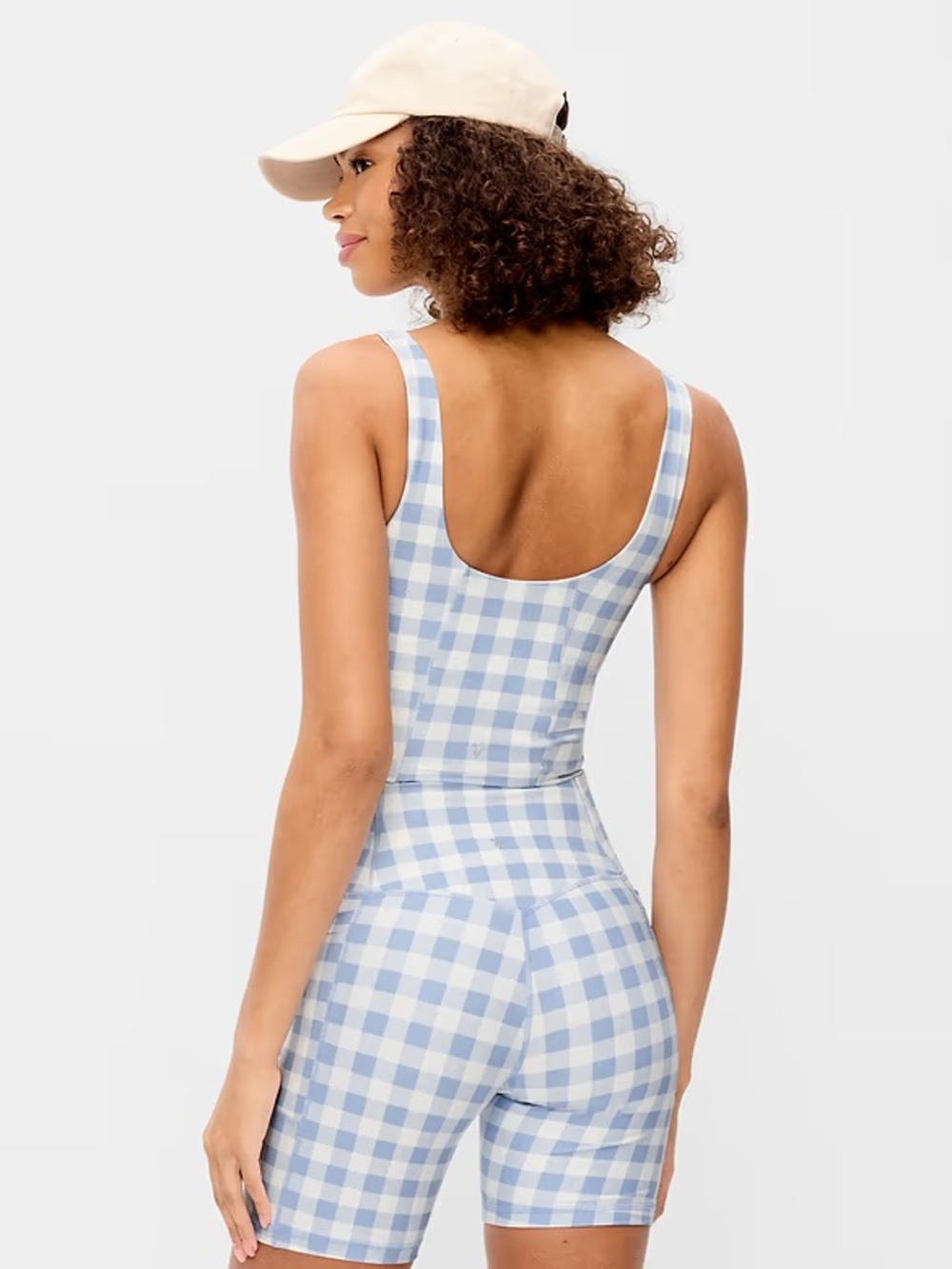 Blue Gingham Scoop Crop Tank & high waisted Biker Short Set - Women - Picture 2 of 4